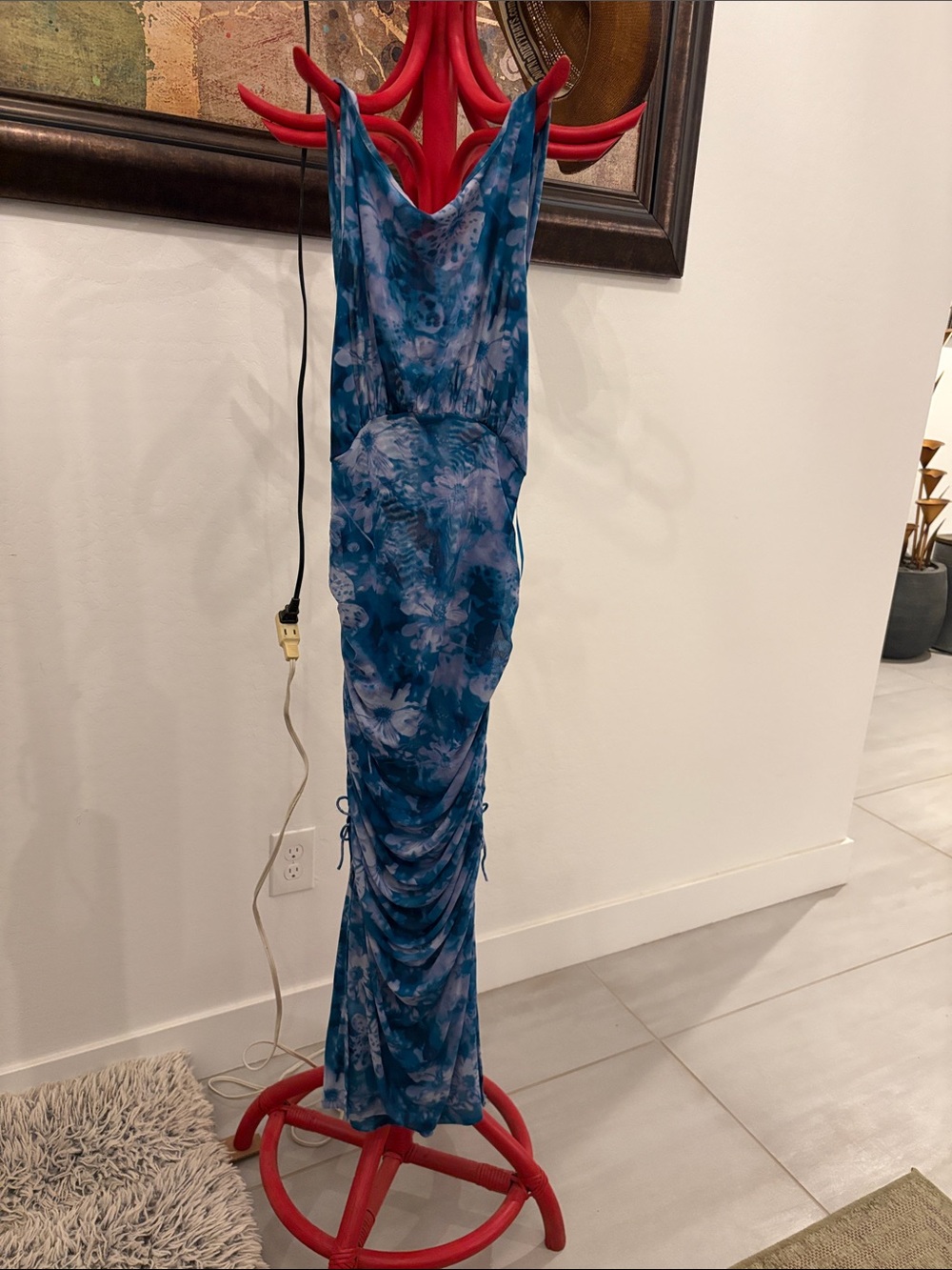 Free People Blue Floral Ruched Maxi Dress